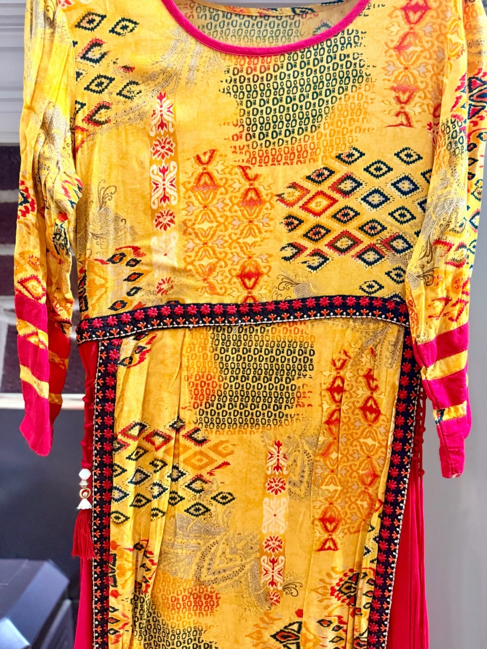 Yellow & Pink Patterned Women’s Dress